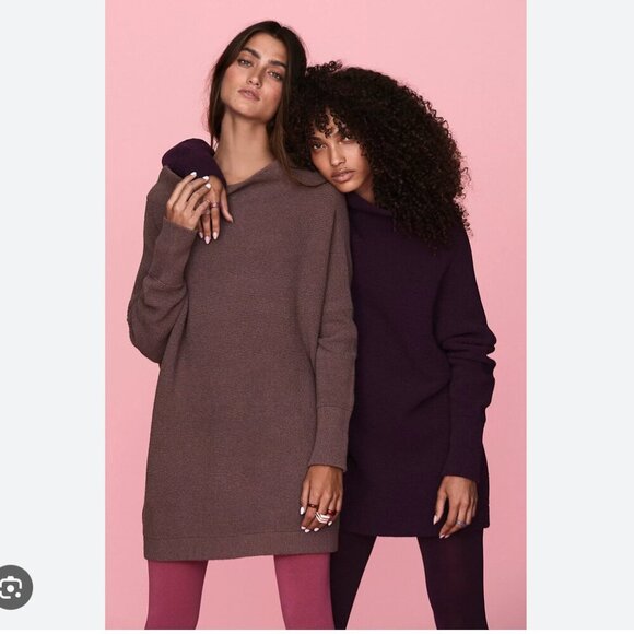 Free People Ottoman Slouchy Tunic Sweater Dress Black Purple Raisin Size Large - Picture 7 of 12